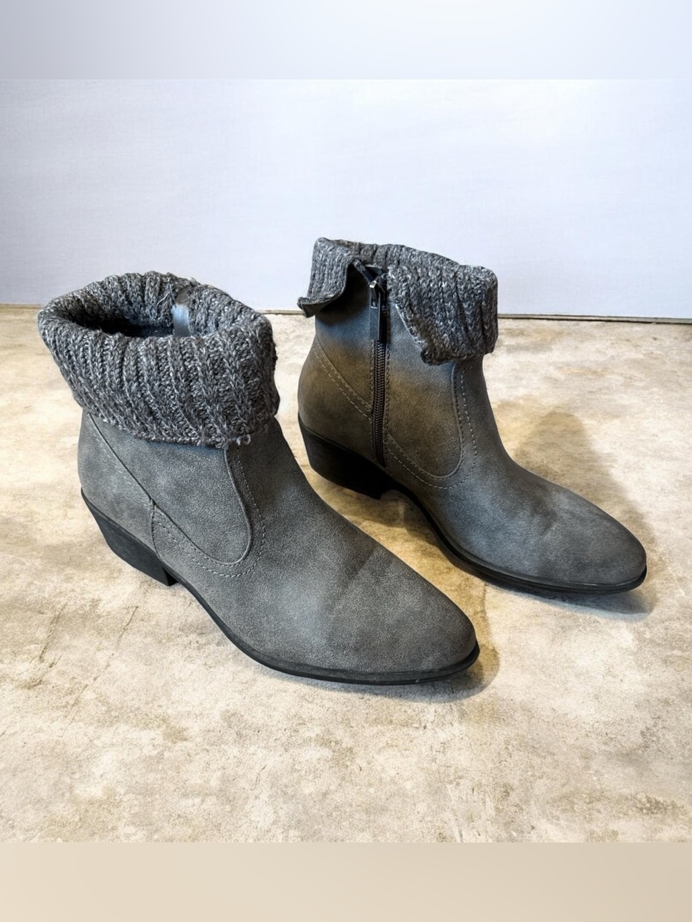 Dollhouse Gray Knit-Cuff Ankle Boots